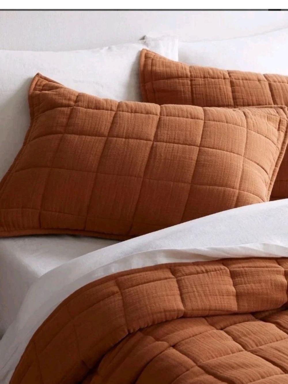 NWOT Quince Airy Gauze Organic Quilted Sham Set 2 Standard Terracotta Orange